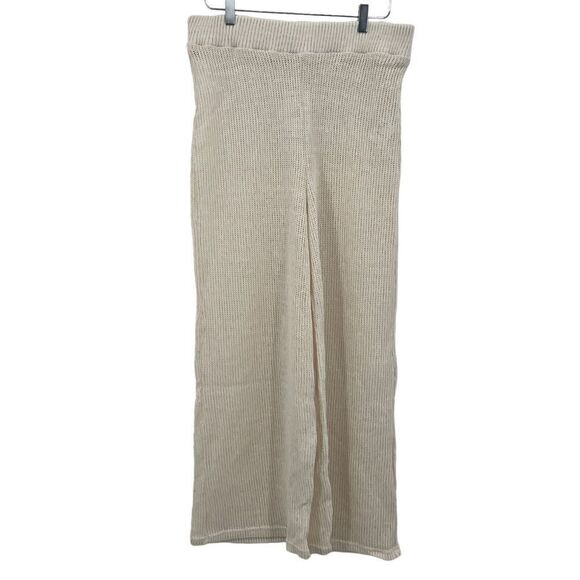 Free People Summer Nights Wide Leg Pants Ivory Size L Large Ribbed Chunky Knit - Picture 3 of 16